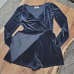Urban Outfitters Surplice Romper Skort Jumper Shorts in Velvet Indigo- M
